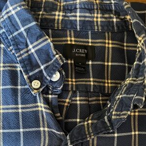 J. Crew Navy and Yellow Plaid Oxford Button-Down Shirt